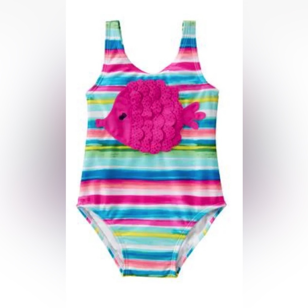Gymboree Toddler Girl 3T Magenta Fish 1-Piece Swimsuit New with Tags